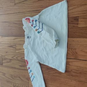 Tea Collection Size 3 Flower Embroidered Long Sleeve Top